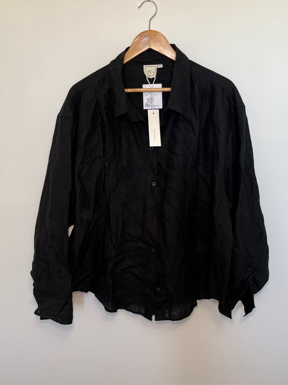 Deiji Studios “The Moment” Black Button Down Linen Shirt Collared Size M/L NWT